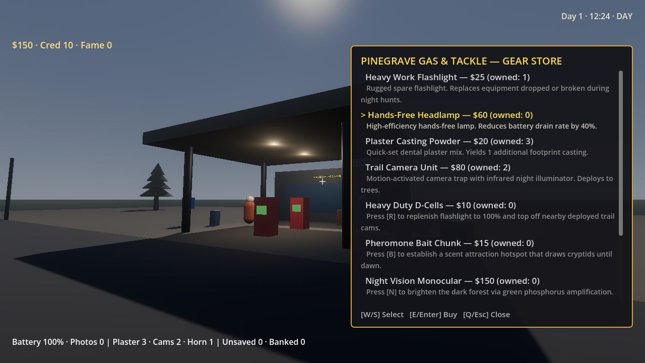 The gas station with its gear store menu open