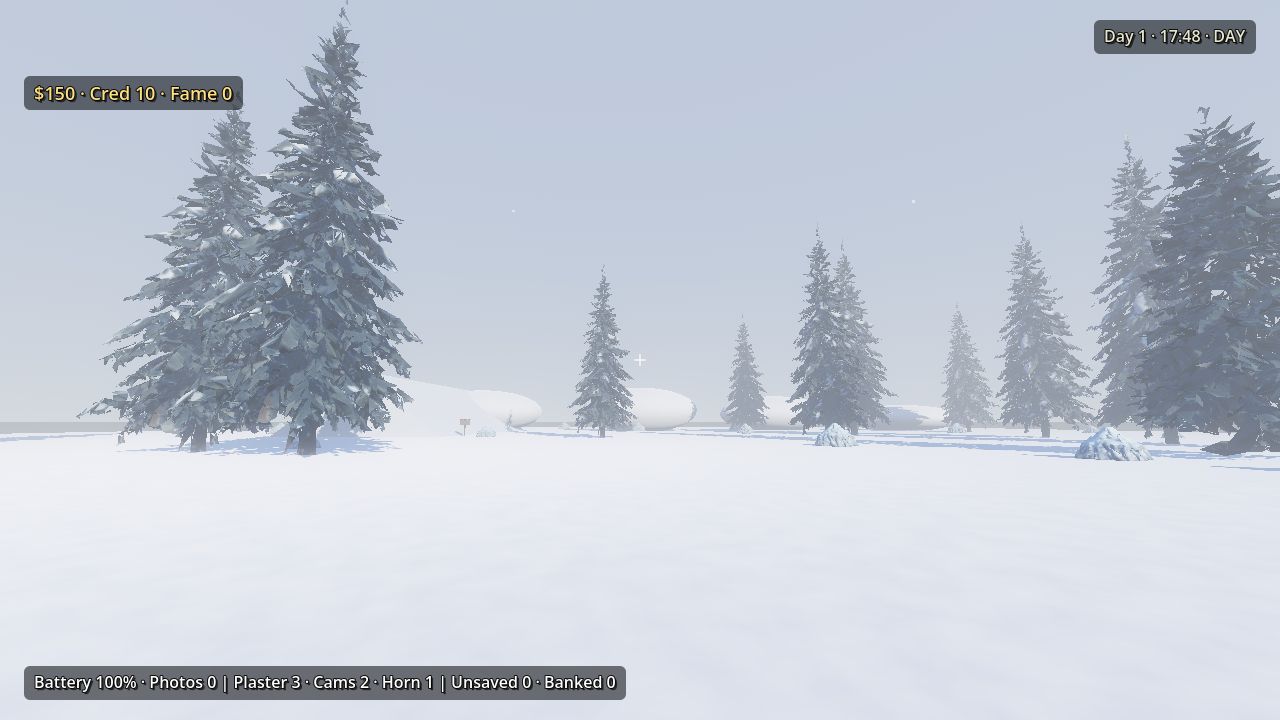 Snow-covered spruce trees in falling snow